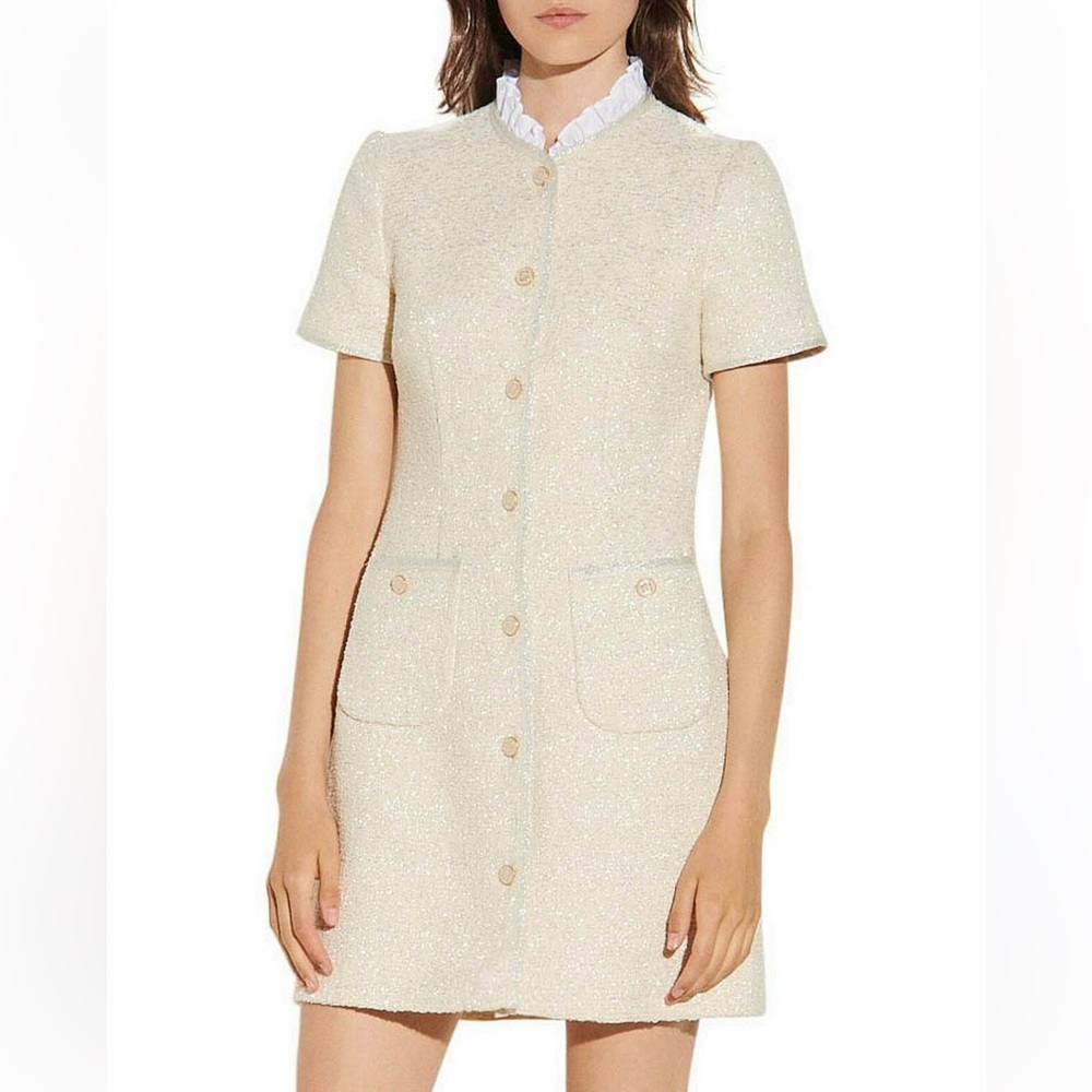 Sandro Cream Short-Sleeve Dress